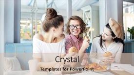 Presentation with container fast food packaging - Colorful PPT theme enhanced with three girls with fast food sitting in cafe having talk and relaxing backdrop and a soft green colored foreground
