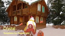  Presentation with snowman - Slides having three girls with snowman and winter house collage background and a tawny brown colored foreground