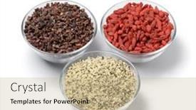  Presentation with glass - PPT theme consisting of three-glass-bowls-with-superfood background and a mint green colored foreground