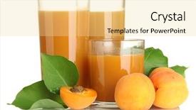  Presentation with apricot - Slide deck enhanced with three glasses of apricot juice and apricots with leaf isolated on white background and a blonde colored foreground