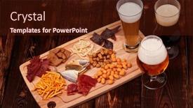  Presentation with potato chips - Amazing slide deck having three-glasses-with-different-beer backdrop and a wine colored foreground