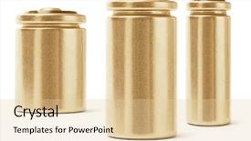  Presentation with batteries - Amazing PPT theme having three gold color batteries on white background backdrop and a lemonade colored foreground