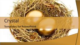  Presentation with eggs egg carton egg box - PPT theme consisting of three golden hen's eggs background and a gold colored foreground