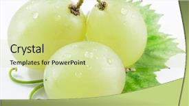 Presentation with grape - Presentation design enhanced with three grapes with grape leaf on the white background background and a soft green colored foreground