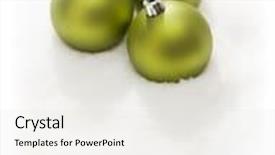  Presentation with snow flakes - PPT theme enhanced with three green christmas ornaments on snow flakes isolated on a white background background and a light gray colored foreground