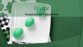  Presentation with green plate - Presentation with three-green-eggs-on-white background and a ocean colored foreground