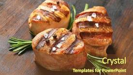  Presentation with tenderloin - Cool new PPT theme with three grilled pork tenderloin medallion backdrop and a tawny brown colored foreground