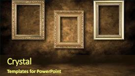  Presentation with metal frames frame and steel - Cool new PPT theme with three guilded picture frames hanging backdrop and a  colored foreground