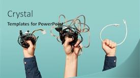  Presentation with wires - Presentation theme featuring three-hands-with-some-old background and a light blue colored foreground