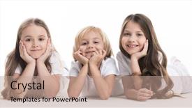  Presentation with children hands - Slide set enhanced with three happy children laying background and a coral colored foreground