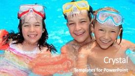  Presentation with swimming pool - Slides enhanced with three happy children with swimming background and a coral colored foreground