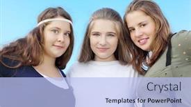 Presentation with blue sky - Beautiful theme featuring three-happy-girls-hug backdrop and a light blue colored foreground