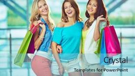  Presentation with smart connected environment - PPT theme with three happy girls in smart background and a  colored foreground