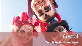  Presentation with faces - Amazing PPT layouts having three-happy-halloween-children backdrop and a coral colored foreground