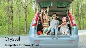  Presentation with kids travel - Slides enhanced with family trip summer vacation travel background and a light blue colored foreground