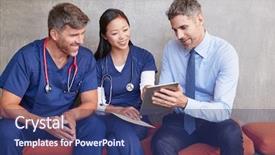  Presentation with healthcare workers - Theme having three healthcare workers sit using background and a ocean colored foreground