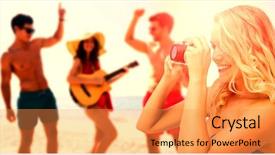  Presentation with young - Presentation theme with three horizon - young woman taking picture background and a  colored foreground