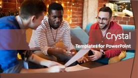  Presentation with intercultural - Presentation theme having three intercultural financiers looking background and a tawny brown colored foreground