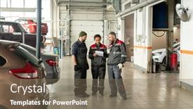  Presentation with questions - Slide set with three-intercultural-workers-of-car background and a violet colored foreground