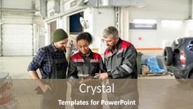  Presentation with maintenance - Presentation design consisting of three-intercultural-workers-of-car background and a coral colored foreground