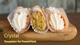  Presentation with italian - Amazing PPT layouts having three-italian-cannolis-nature backdrop and a tawny brown colored foreground
