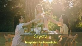  Presentation with intercultural - Colorful presentation design enhanced with three-joyful-intercultural-girls backdrop and a tawny brown colored foreground