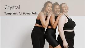  Presentation with women body - Slide deck enhanced with three-joyful-multiethnic-women and a mint green colored foreground