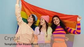 Presentation with rainbow lgbt - Slide set with three-joyful-young-girls background and a coral colored foreground