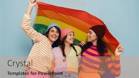  Presentation with rainbow lgbt - PPT theme consisting of three-joyful-young-girls background and a coral colored foreground