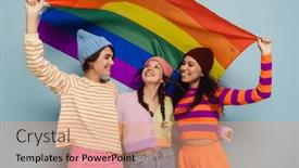  Presentation with rainbow lgbt - PPT theme with three-joyful-young-girls background and a coral colored foreground