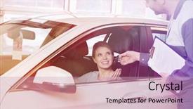 Presentation with female mechanic - Colorful presentation theme enhanced with three keys - smiling female customer receiving car backdrop and a soft green colored foreground