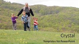  Presentation with free family - Audience pleasing theme consisting of three kids enjoying free backdrop and a mint green colored foreground
