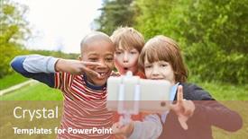  Presentation with stick kids - Cool new presentation design with three-kids-go-nuts backdrop and a coral colored foreground