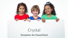  Presentation with white sheet - Presentation theme having three-kids-holding background and a sky blue colored foreground