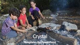  Presentation with campfire - PPT theme consisting of three kids in a campfire background and a gray colored foreground