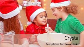  Presentation with christmas kids - Presentation theme having three kids making christmas cookies background and a coral colored foreground