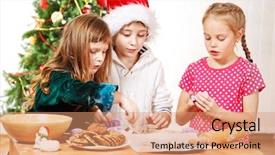  Presentation with christmas kids - Amazing presentation design having three kids making christmas cookies backdrop and a coral colored foreground