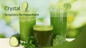 Presentation with fruit vegetable juice - Colorful PPT layouts enhanced with three kinds of green juice backdrop and a mint green colored foreground