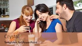  Presentation with cell phones - Amazing slide set having three-laughing-friends-using-cell backdrop and a coral colored foreground