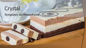  Presentation with tea cake - Cool new presentation design with three-layer chocolate cake decorated with chocolate patterns professional bakery background - porcelain cup with hot tea holiday cake three-colate backdrop and a lemonade colored foreground