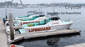  Presentation with lifeguard - Slide set having three-lifeguard-boats and a light blue colored foreground