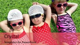  Presentation with green glass - Amazing PPT theme having three little cute girls have sunbathe on green glass backdrop and a red colored foreground