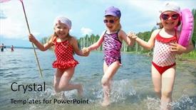  Presentation with girls running - Audience pleasing presentation consisting of three little funny cute girls backdrop and a light gray colored foreground