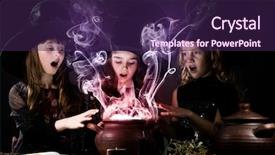  Presentation with witches - Beautiful theme featuring three little halloween witches reading spell above pot backdrop and a wine colored foreground