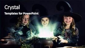  Presentation with witches - Theme consisting of three little halloween witches reading spell above pot background and a black colored foreground