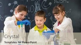  Presentation with chemistry - Colorful slide deck enhanced with three-little-students-on-chemistry backdrop and a soft green colored foreground