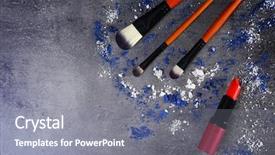  Presentation with brushes makeup - Slide set having three makeup brushes and red lipstick with shadows on gray background closeup background and a gray colored foreground