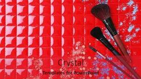  Presentation with brushes makeup - Amazing slide deck having three-makeup-brushes-with-drops backdrop and a red colored foreground