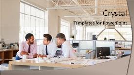  Presentation with discussion - Theme with three male architects in discussion background and a soft green colored foreground