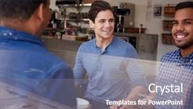  Presentation with coffee shop - Slides consisting of three male friends having coffee background and a gray colored foreground
